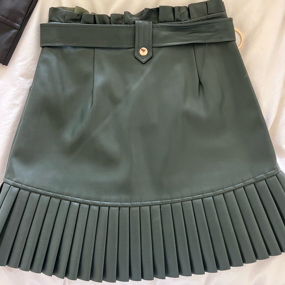 Zara Green Pleated Leather Skirt - Picture 3 of 6